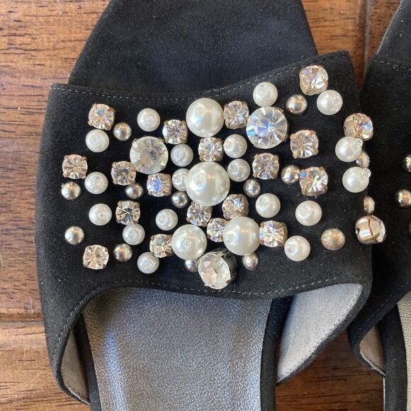 Stuart Weitzman Decorslide Women's Black Pearl Slide Sandals 6.5 M Block Heel - Picture 10 of 12